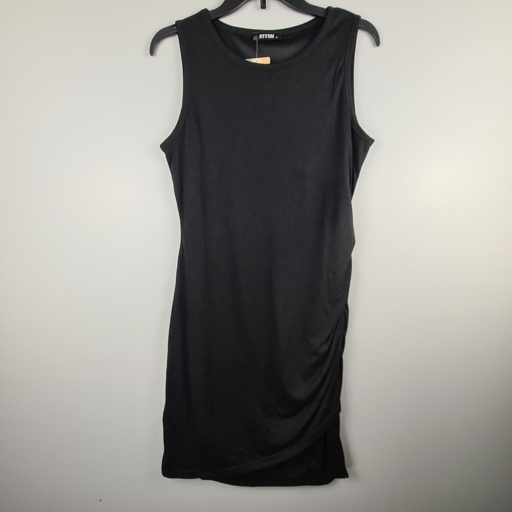 BTFBM Women's Casual Tank Dress Ruched‎ Side Sleeveless Medium Black Comfortable